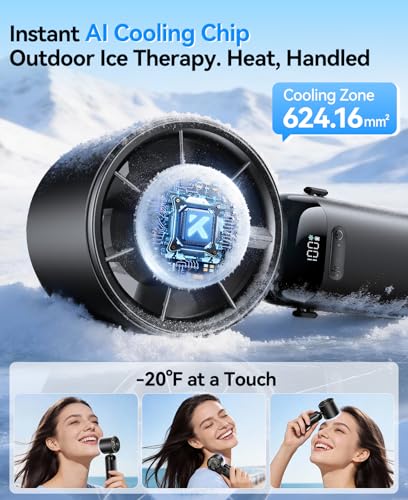 KIMMOO Handheld Portable Turbo Fan with Ice Cooler, Powerful 21000 RPM, Speed (1-199), Up to 14Hrs Cooling, Rechargeable P...