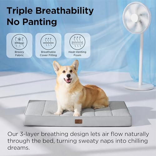 Bedsure Orthopedic Cooling Dog Bed for Crate - 35x22 Inches Large Comfy Breathable Summer Beds with Removable Washable Cov...