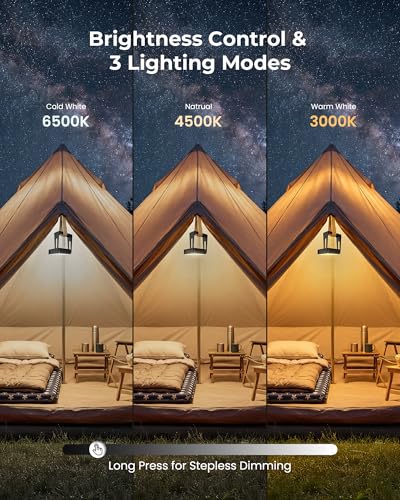 Portable Camping Light, 2 Pack Rechargeable 4000mAh Dimmable LED Camping Lanterns with 360° Rotatable Stand, 2-in-1 Flashl...