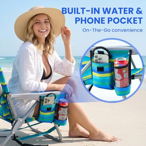 Canpsky 2PCS Portable Beach Chair for Adults, Outdoor Lightweight Camping Chair, 5-Position Lay Flat Reclining Backpack Be...