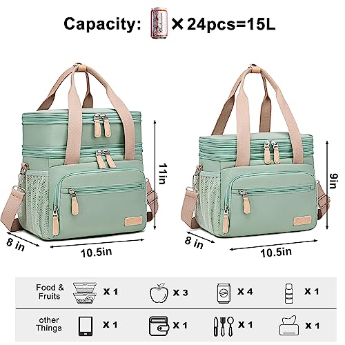 Weitars Insulated Lunch Box for Women Men-Dual Compartment Waterproof Reusable Large Lunch Bag for Women Wide-Open Tote Co...