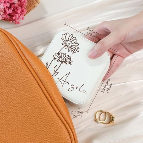 Corissy Personalized Jewelry Box for Women, Custom Travel Jewelry Case with Name and Birth Flower, Leather Jewelry Box for...