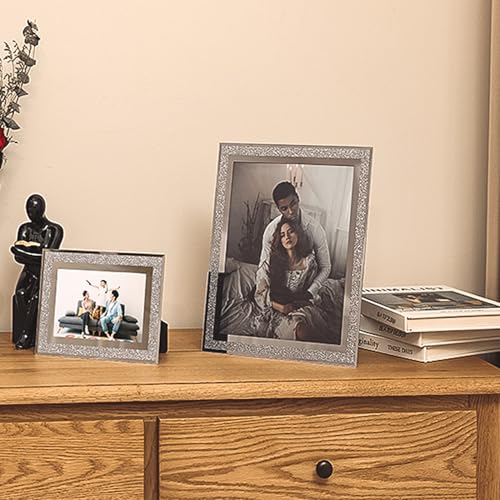 AYANICA Glass Photo Frame 4x6 5x7 6x8 inch High Definition Vertical Horizontal Display Diamond Shiny Desk Table Shelf Wedd...
