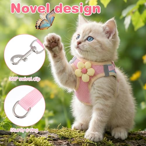 DOPENSPI Flower Cat Harness and Leash Set for Walking Escape Proof, 10.2-11.8in Neck Adjustable Kitten Harness and Leash S...