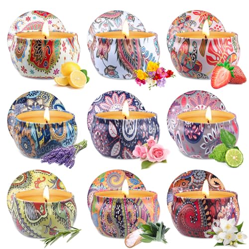 Scented Candles Gift Set for Women, 9 Pack Aromatherapy Candles for Home Scented, 180 Hour Long Lasting Soy Candle Lavende...