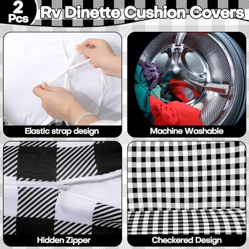 Bornerwhite 6Pcs Rv Dinette Cushion Covers Checkered Cushion Covers Dinette Booth Seats Stretch Washable Rv Seat Cover for...
