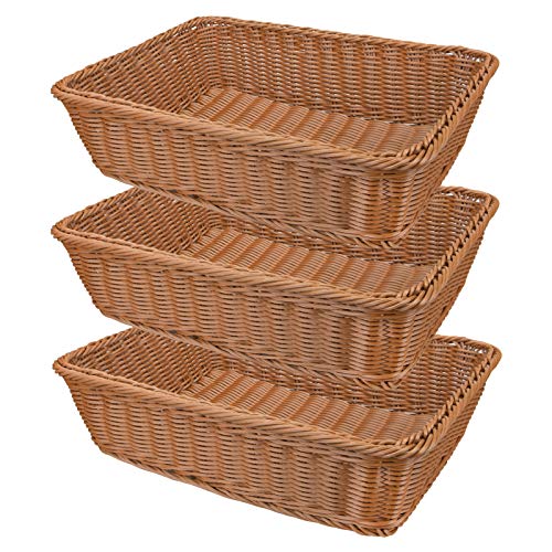 Yarlung 3 Pack Imitation Rattan Woven Bread Baskets, 11.8 x 7.8 Inch Plastic Wicker Fruit Baskets for Food Serving, Vegeta...