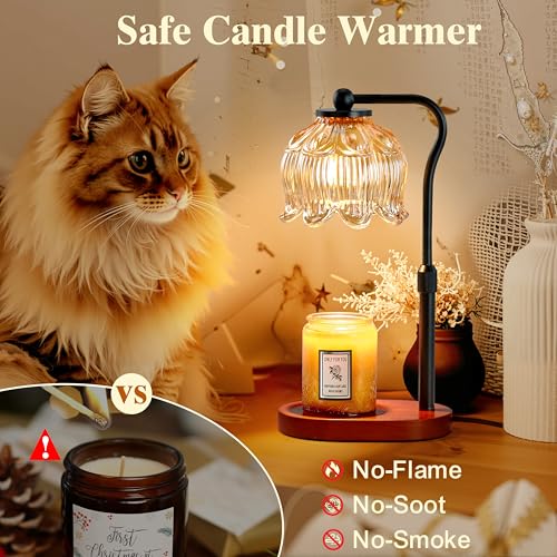 CASTLELIFE Candle Warmer Lamp with Timer & Stepless Dimming, Height Adjustable Electric Wax Warmer for Jar Candles, Flower...