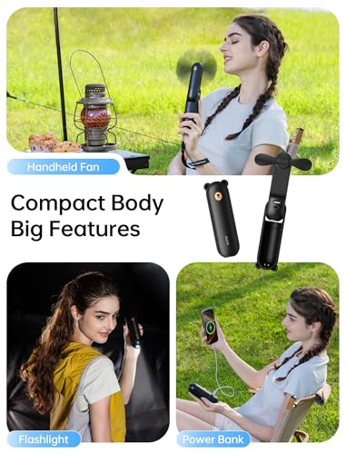 JISULIFE Handheld Fan with 4500 mAh Powerbank Max 37 Hours Runtime, Pocket Portable Battery Operated or USB Powered Foldin...