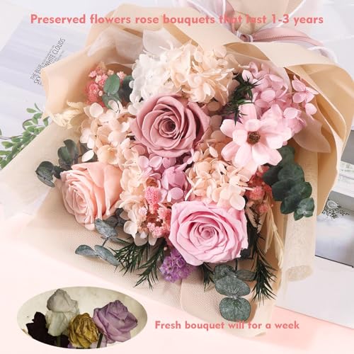 Flowers for Delivery Prime Preserved Flowers Bouquet That Last 3-5 Years Real Forever Roses Bouquet Mothers Day for Mom Mo...