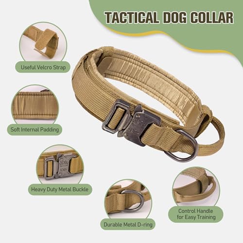 JOYFLARE Tactical Dog Harness for Large Dog, Dog Collar and Bungee Leash Set No-Pull Military Dog Harness - Walking Traini...