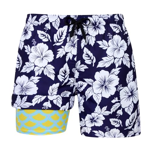 uideazone Mens Swim Trunks with Compression Liner Swimming Shorts 7 Inch Inseam Waterproof Quick Dry Beach Sport Shorts M-XXL