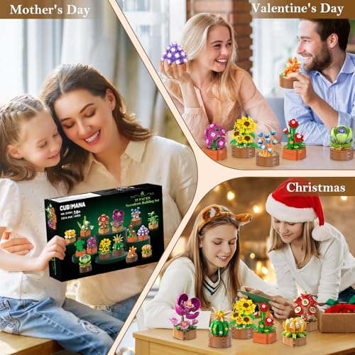 CUBIMANA 15 Pack Flowers Plants Mini Building Set - Gifts for Mothers Day, Flower Botanical Collection 3.6MM Block Toy for...