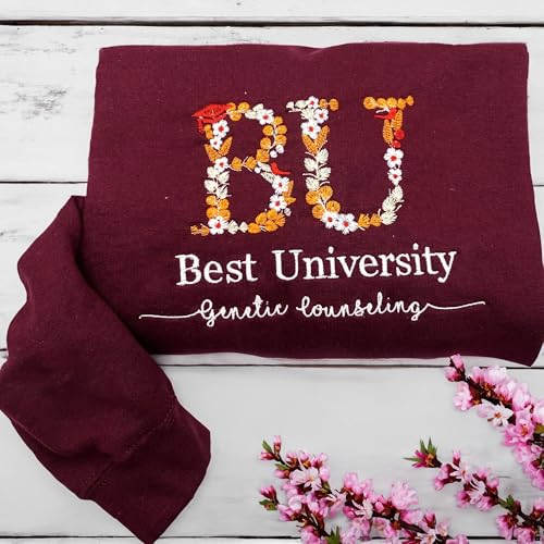 NAZENTI Custom College Embroidered Sweatshirt, Personalized Floral Letter Embroidered Hoodie, College University High Scho...