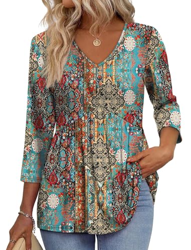 3/4 Length Sleeve Womens Tops 2025 Blouses for Women Dressy Casual Fashion Clothing V Neck Babydoll Tops Fall Outfits