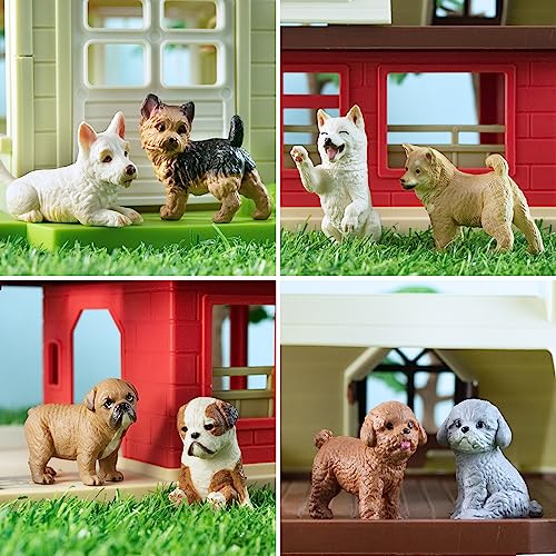 EYSCOTA 12PCS Dog Figurines, Realistic Plastic Puppy Figurines, Hand Painted Emulational Tiny Dogs Animals Toy, Dog Cake T...