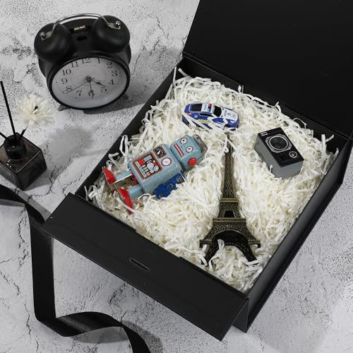 OEMVALATY 6-Pack Gift Boxes,9x9x4 Inch Magnetic Gift Boxes with Lids for Presents,Black with Ribbon, Bridesmaid Proposal B...