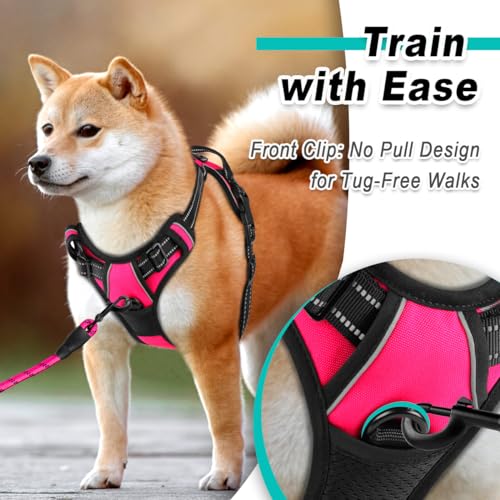 BARKBAY No Pull Pet Harness Dog Harness Adjustable Outdoor Pet Vest 3M Reflective Oxford Material Vest for PINK Dogs Easy ...