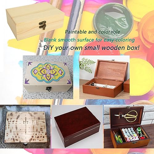 Acrux7 4 Pack Unfinished Wood Boxes, 7.2 Inch Unpainted Wooden Box with Hinged Lid, Small Plain Pine Wood Storage Boxes fo...