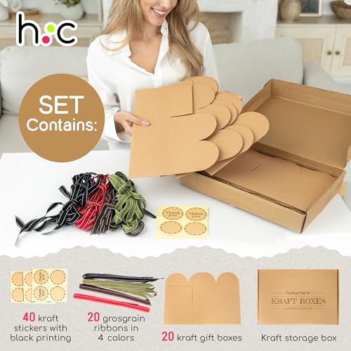 Large Brown Kraft Cookie Boxes with Ribbons & Sticker (20 Pack) 9” x 5.5” Decorative Craft Gift Boxes for Baked Goods, Can...