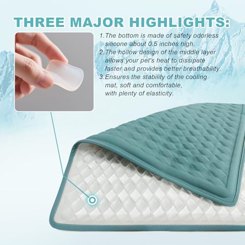 GOLOPET Newly Upgraded Dog Cooling Mat 34x23 in,Ice Breathable Fabric, Solid Silicone Honeycomb Heat Dissipation Structur...