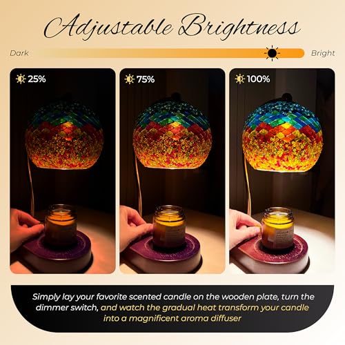 Mosaic Candle Warmer Lamp with Dimmer - Stained Glass Electric Wax Melt Warmer, Tiffany Style Turkish Lamp for Scented Wa...