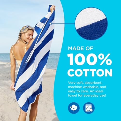 Ben Kaufman Terry Cabana Striped Towels - Oversized Towel for Beach & Pool - Soft Cotton Towels with Absorbent Design - St...