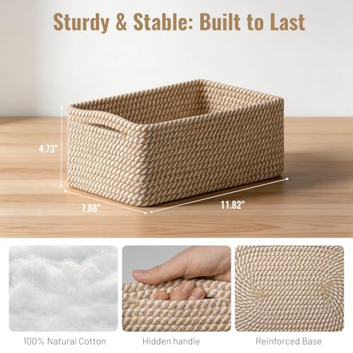 5 Pack Decorative Small Storage Baskets for Shelves, Cotton Rope Woven Basket for Organizing Bathroom, Nursery, Closet, Ca...