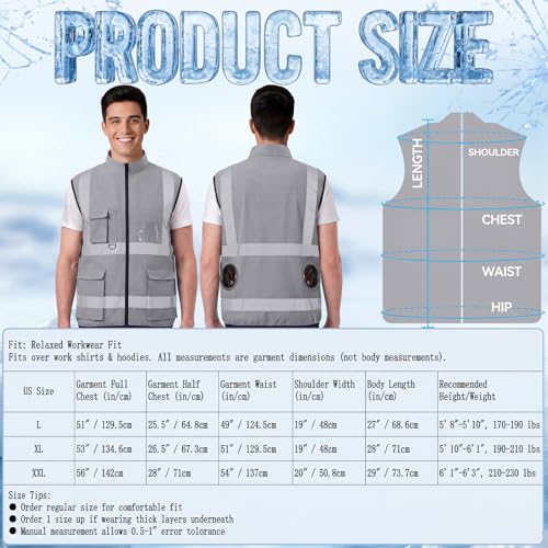 Grinsvalley Cooling Vest Jacket with 2 Fans 10000mah Battery Pack for Men Women Air Conditioner Vests Jacket with 20 Ice Bag
