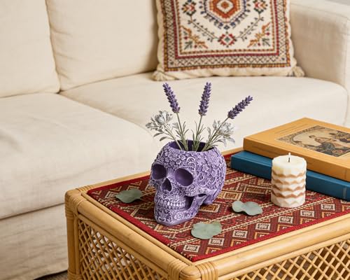 BOIHEGU Skull Bowl Decorative Skull Vase Makeup Brush Pen Holder Organizer Dresser Gothic Table Organizer Decoration, Purp...
