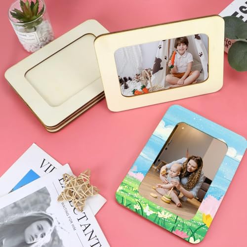 VOKOY 15 Pack Wooden Picture Frames for Crafts,DIY Wood Craft Picture Frames for 4" x 6" Photos,Unfinished Standing Photo ...