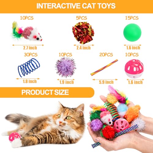 Nicunom 100 Pcs Cat Toys for Indoor Cats and Kittens - Spring, Fur Mice, Crinkle Ball, Sparkle Pom Pom Ball, Bell, Catnip ...