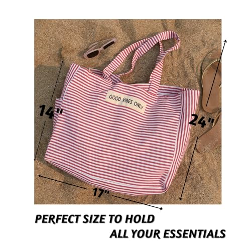 Folkulture Beach Bag For Women | 17 x 14 Inch - 100% Cotton Beach Tote Bag With Zipper Pocket Inside, Large Woven Pool Bag