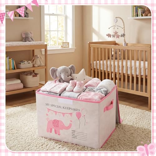 LemonRoad 16x12x12inch Baby Memories Keepsake Box Baby Shower Elephant First Keepsake Box New Parent Newborn Baptismal Bir...