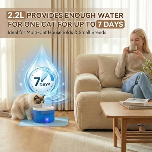 Cat Water Fountain,2.2L/74oz Cat Fountain – Ultra Quiet Upgraded Automatic Pet Water Fountain with 3 Replaceable Filters,1...