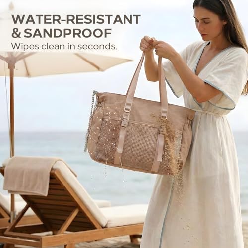 Omanmoli Beach Bag for Women Tote Bag Large with Anti-theft Lock & Chain,40oz Holder,Cruise Travel Vacation Picnic Pool Gy...