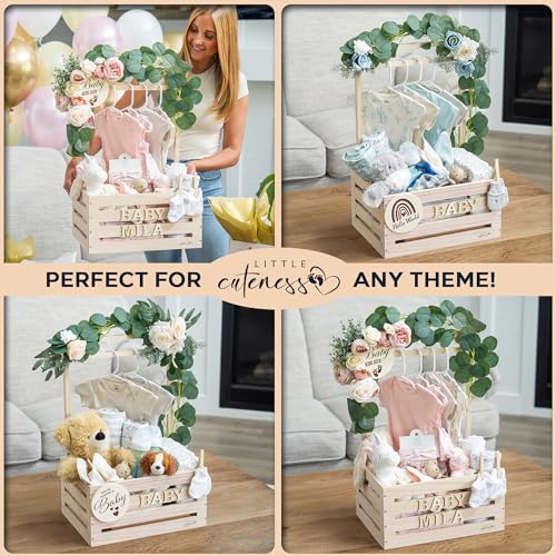 Wooden Baby Shower Crate Closet - Customizable Wooden Crate Box with Dual Rod System, Personalized Baby Shower Basket Alph...