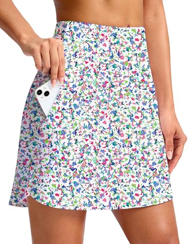 G Gradual 18" Golf Skirts for Women Zipper Pockets Mid Length Skort with Shorts Underneath High Waist Tennis Pickleball