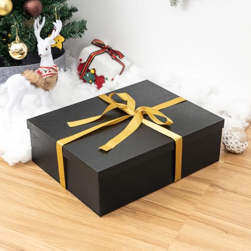 Mefleet 17x13x5 Inches Large Gift Box with Lid for Presents 1 Pack Big Deep Black Gift Boxes for Christmas, Birthday, Vale...