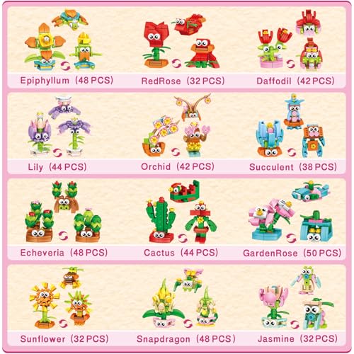 IMCUAMK 36 Packs Valentines Party Favors Building Blocks, Ideal for Kids Classroom Exchange, Flower Bouquets Building Set,...