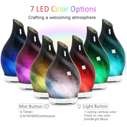 Essential Oil Diffuser 120ML Glass Aromatherapy Diffuser with 4 Timer Settings & 7 Color Changing Lights, Auto Shut-Off, U...