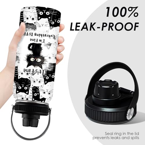 WWHSAI Cat Lover Gifts, Everything Is Fine I'm Fine Black Cats Water Bottle Travel Tumbler 32Oz, Christmas Birthday Gift f...