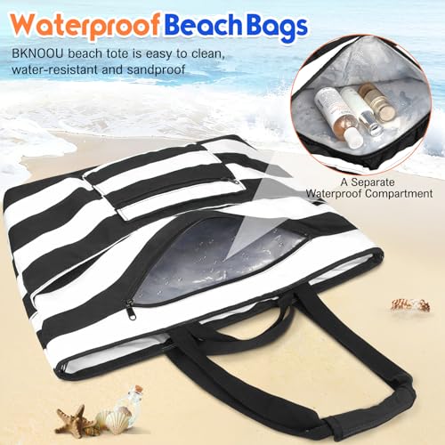 BKNOOU Extra Large Beach Bags Waterproof Sandproof XL Beach Tote Bag for Women Zipper Foldable Swim Pool Bag with Wet Pocket