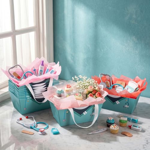 Supervitae 60 Pcs Nurse Gift Baskets Bulk with Handles, Empty DIY Paper Gift Basket Kit with Tissue Paper, Appreciation Gi...