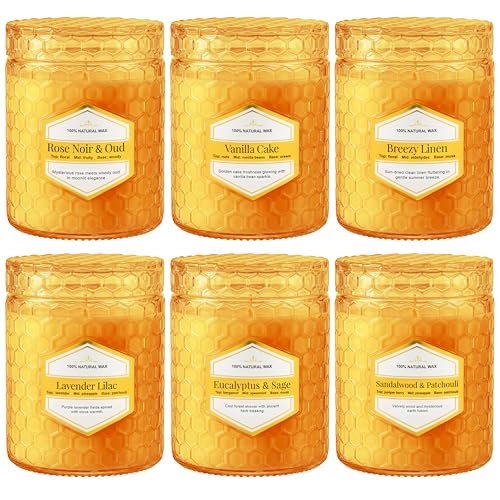 6 Pack Amber Glass Scented Candles for Home Scented, 5.5 Oz Each Soy Wax Candles, Lavender Sage Candles, Luxury Home Decor...
