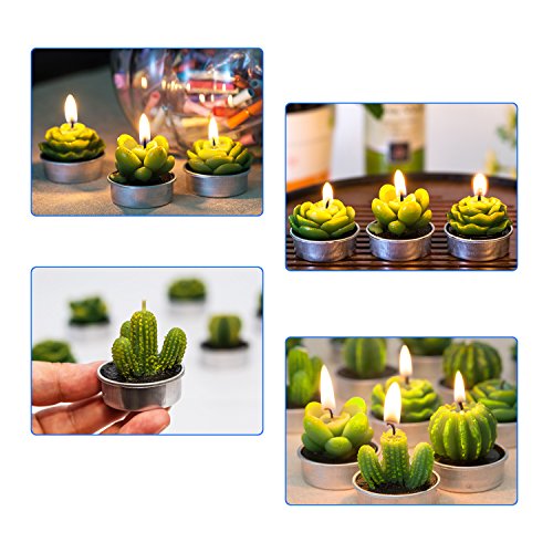COCOMOON Cactus Tea Light Candles, 6 Pcs Decorative Candles with Artificial Succulents, Unscented, 30 min Burn Time, Moder...