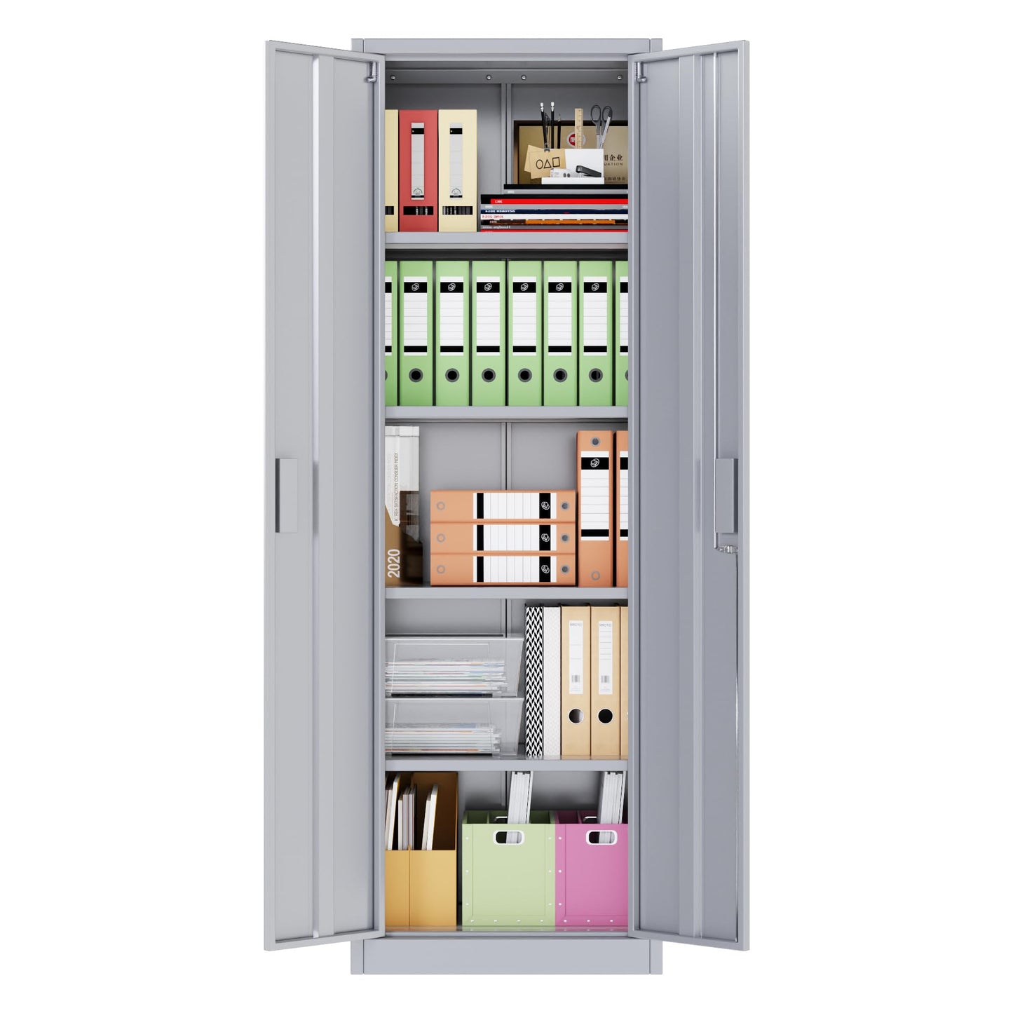 Metal Narrow Garage Storage Cabinet, Lockable Narrow Steel Storage Cabinet With 4 Adjustable Shelves For Garage, Office, Home, Assembly Required, Gray