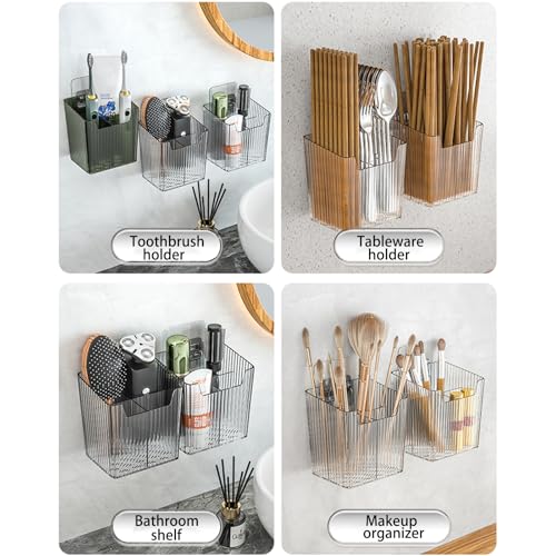 Set Of 2 Storage Organizer Bins Wall Mounted Shower Caddy, Bathroom shelves Stackable Clear Plastic Toothbrush Holder Adhe...