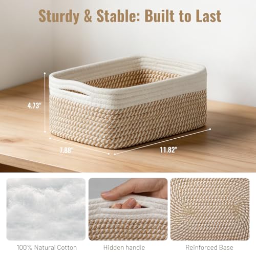 5 Pack Small Woven Storage Baskets for Shelves, Cotton Rope Baskets Organizer for Bathroom, Closet & Nursery, Decorative S...