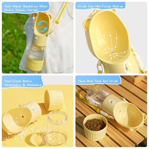 YFL Portable Dog Water Bottle with Food Container - 2 in 1 Travel Puppy Water Dispenser with Crossbody Sling & Strap - Lea...